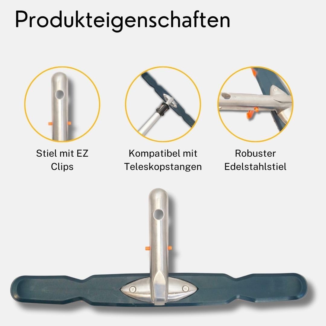 Pool Wandbürste 45cm mit Aluminiumgriff – Produktansicht 3