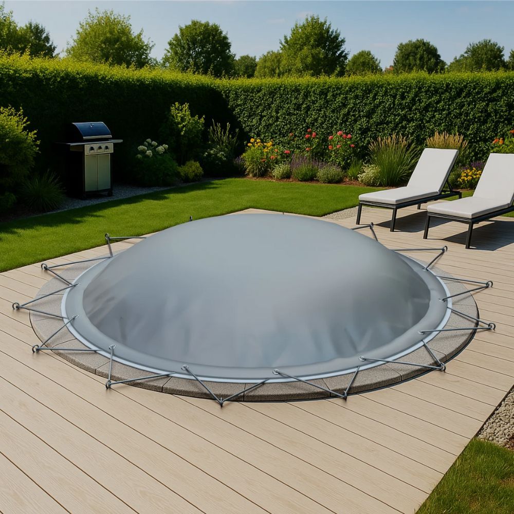 Aufblasbare Poolabdeckung für Rundpools in Grau – Produktansicht 2