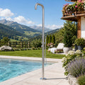 Gartendusche Edelstahl V4A gebogen mit Kopfbrause und Handbrause – Produktansicht 2