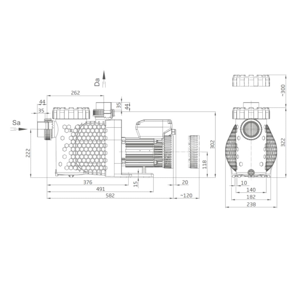 Speck BADU Eco Future - Pool Filterpumpe 1,10 kW - 230 V – Maßzeichnung mit Abmessungen