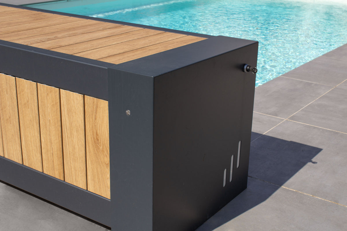 ROLL’TOP 300+ – Detail der geschlossenen Bank, optionale Holzoptik