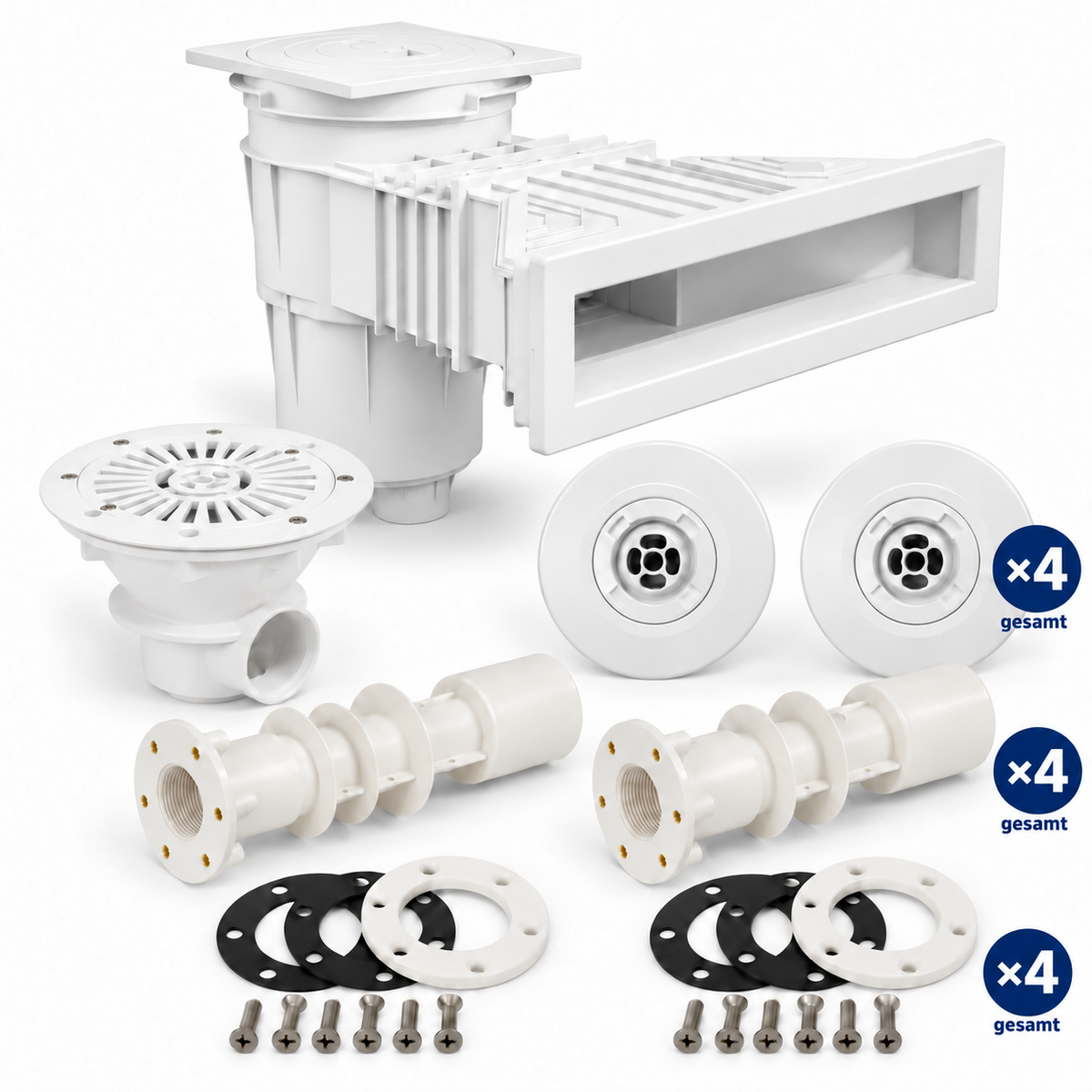 ASTRAL Einbauteile-Set Slim – 1 Skimmer, 4 Einlaufdüsen & 1 Bodenablauf