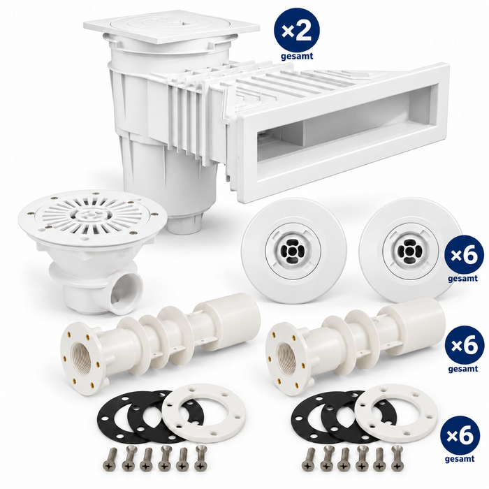 ASTRAL Einbauteile-Set Slim – 2 Skimmer, 6 Einlaufdüsen & 1 Bodenablauf