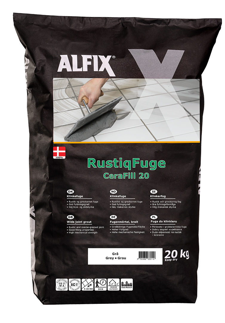 Alfix CeraFill 20 – Beispiel für Fugenmörtel im optionalen Montagepaket; Typ, Farbe und Menge passend zum Set