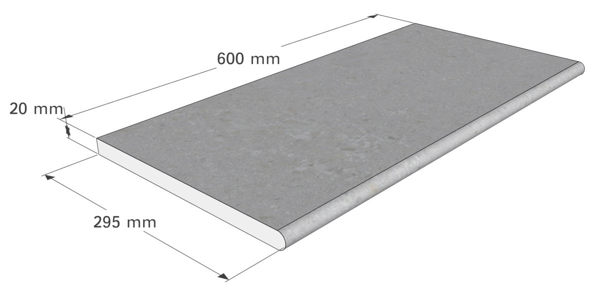 Scandi-Roc Maranello – Hersteller-Profilzeichnung des geraden Steins, 600 × 295 × 20 mm
