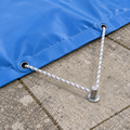 SUNNY AIR – Detail der Ösen und des Gummiseils; Bodenanker als separates Befestigungsbeispiel (Visualisierung)
