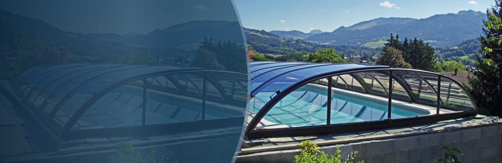 Einbaubeispiel einer Alukov-Poolüberdachung aus dem Austropool-Sortiment
